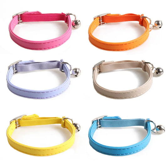Pet Collar Solid Color Dogs Collar PU Collar Bell Collar Pet Accessories Comfortable Adjustable Lovely Macaron Color Universal